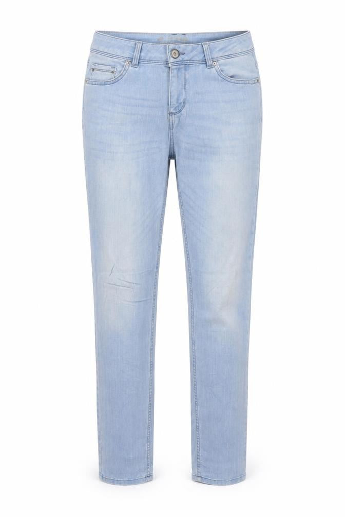 Front view of Tom Tailor women’s blue cotton straight jeans, size UK 30, in, 32-inch leg regular button