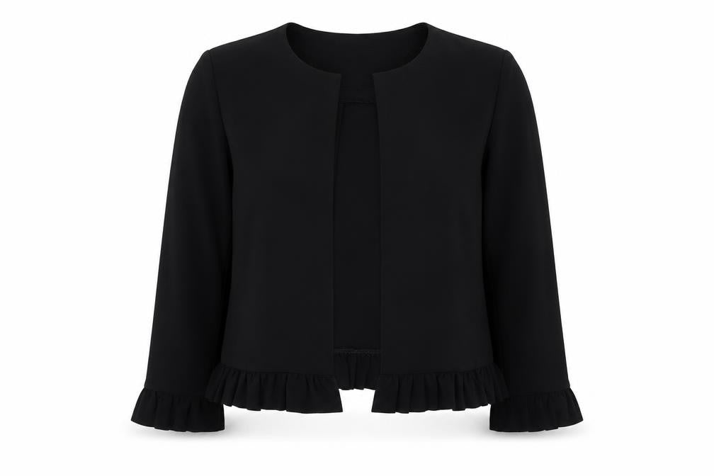 Front view of New Look women’s black jacket, size UK 12