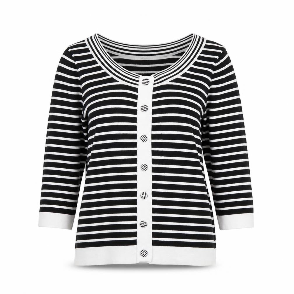 Sky Womens Black Scoop Neck Striped Viscose Pullover Jumper Size XS