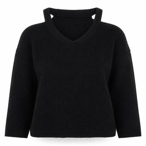 New Look Womens Black Round Neck Acrylic Pullover Jumper Size M - Cold Shoulder