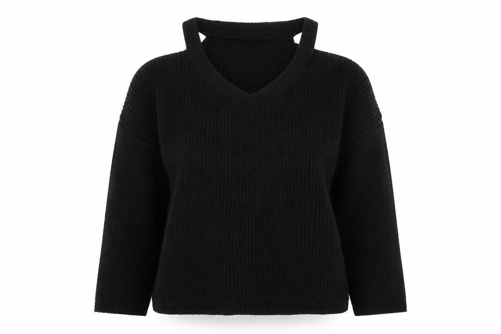 New Look Womens Black Round Neck Acrylic Pullover Jumper Size M - Cold Shoulder