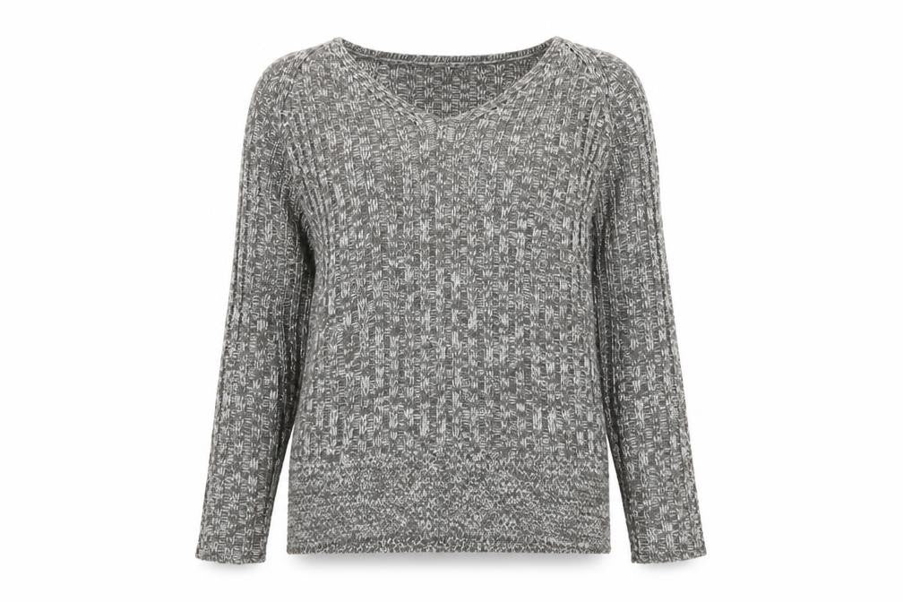 Ellie Louise Womens Grey V-Neck Acrylic Pullover Jumper Size L