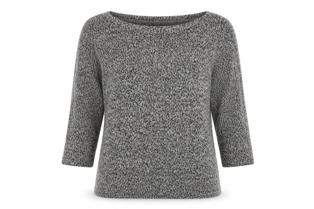 Front view of New Look women’s grey boat neck polyester jumper, size UK 10