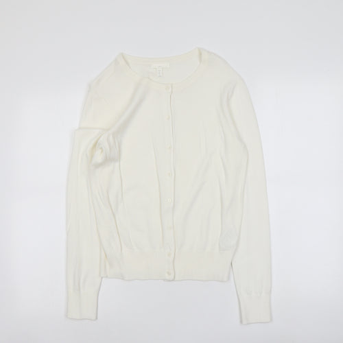H&M Womens Ivory Boat Neck Viscose Cardigan Jumper Size L