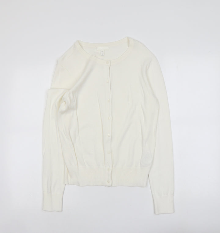H&M Womens Ivory Boat Neck Viscose Cardigan Jumper Size L