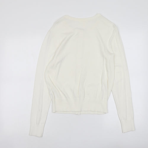 H&M Womens Ivory Boat Neck Viscose Cardigan Jumper Size L