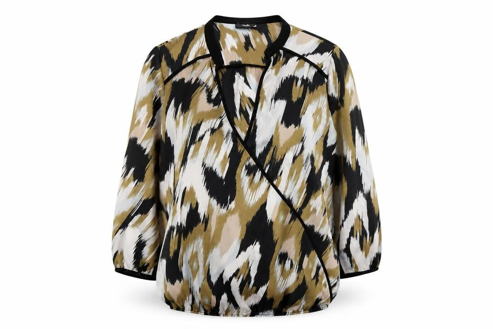 Front view of Wallis women’s multicoloured geometric polyester basic blouse, size S, v-neck