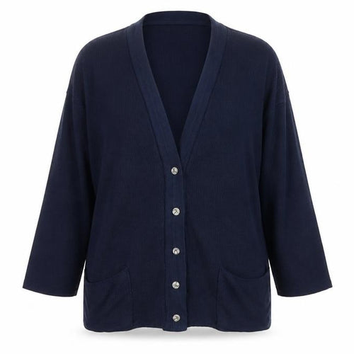 Bonmarché Womens Blue V-Neck Acrylic Cardigan Jumper Size M