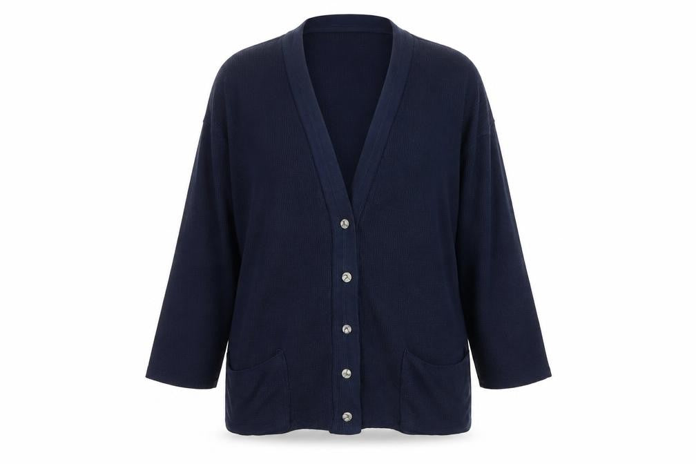 Bonmarché Womens Blue V-Neck Acrylic Cardigan Jumper Size M