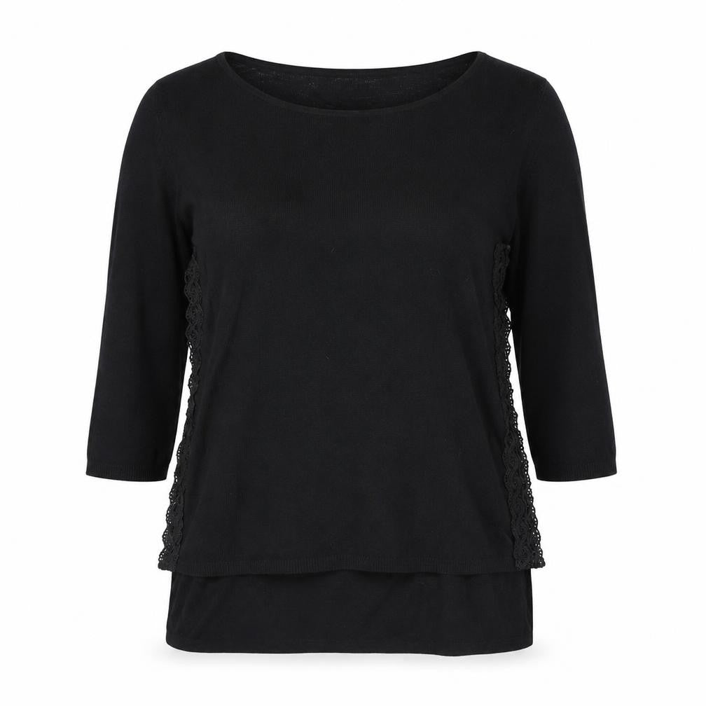 Front view of Woolworths women’s black round neck cotton jumper, size M