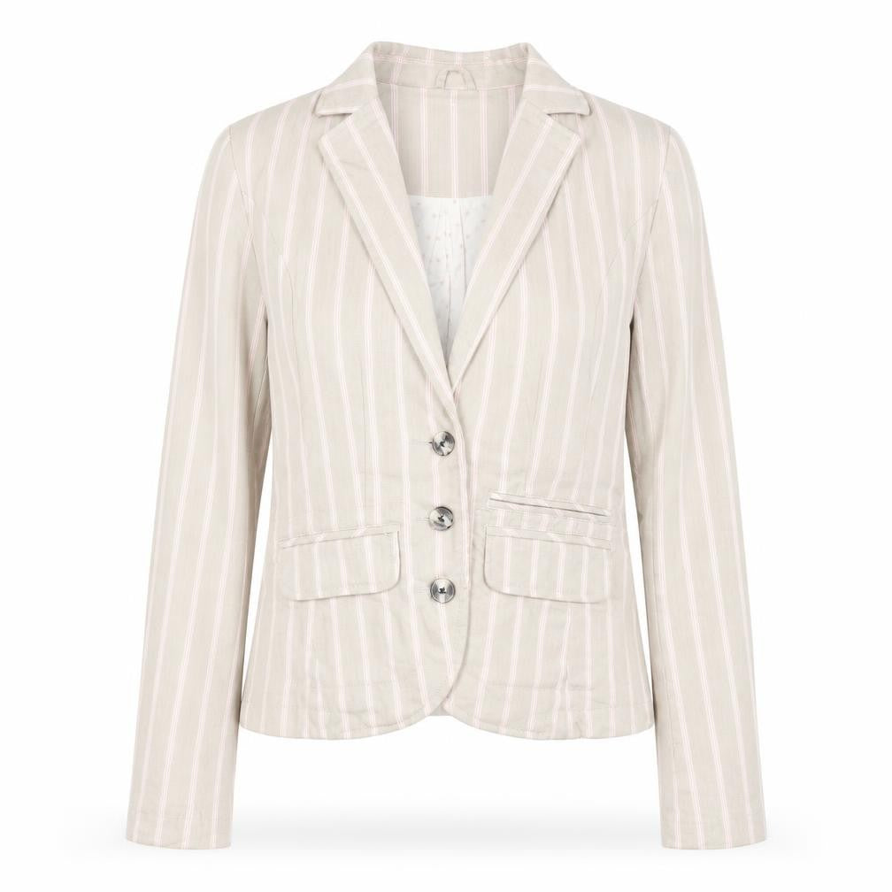 Front view of Next women’s beige striped cotton jacket blazer, size UK 10