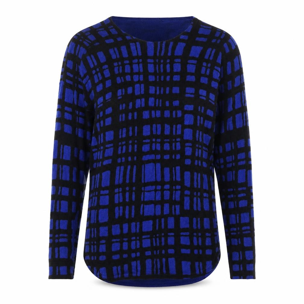 Marks and Spencer Womens Blue Round Neck Geometric Acrylic Pullover Jumper Size 8