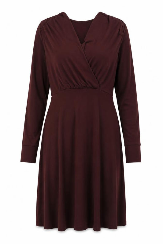 Front view of H&M women’s red polyester ball gown, size UK 16, v-neck pullover