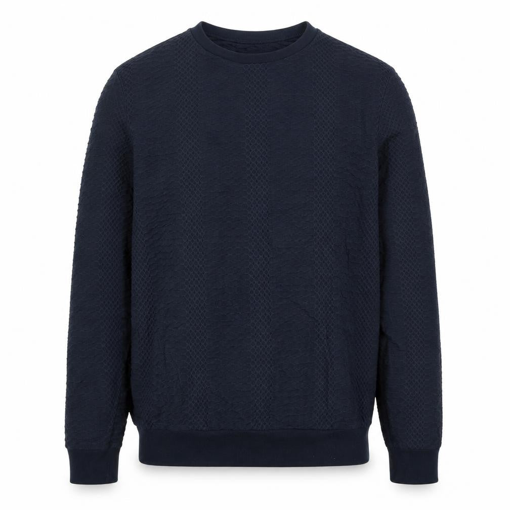 Front view of Topman men’s blue polyester pullover sweatshirt, size S