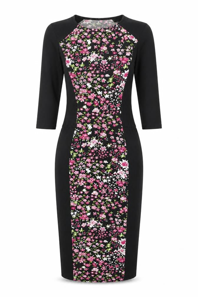 Club L Womens Black Floral Viscose Bodycon Size 8 Round Neck Pullover