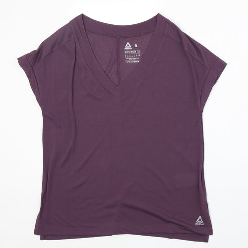 Reebok Womens Purple Polyester Jersey T-Shirt Size S V-Neck Pullover