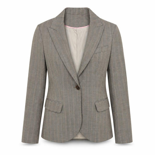 Front view of Warehouse women’s beige wool jacket blazer, size UK 12
