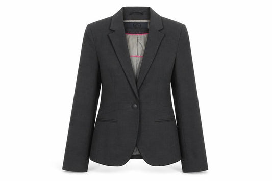 Front view of Next women’s grey polyester jacket blazer, size UK 6