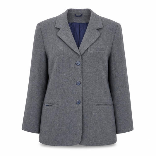 Front view of Essentials women’s blue polyester jacket blazer, size UK 18