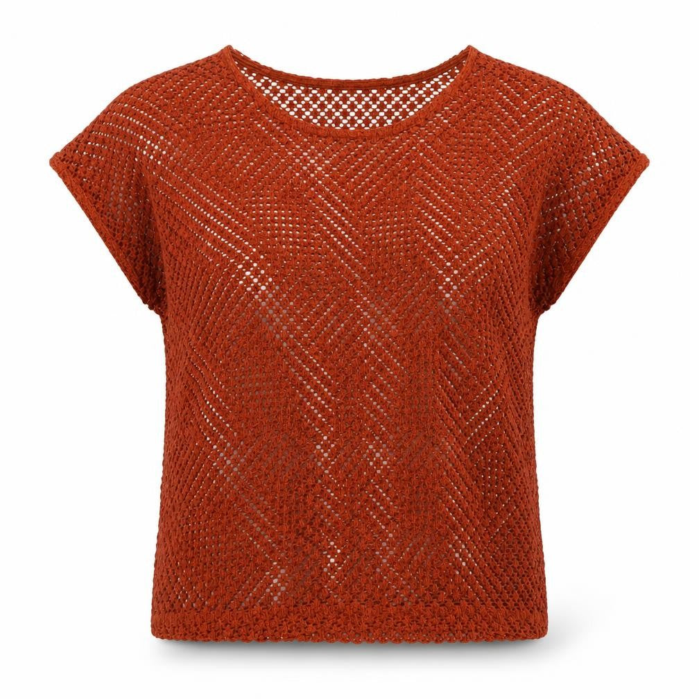 Front view of ESMARA women’s orange round neck polyester jumper, size UK 10, -, size UK 10-12