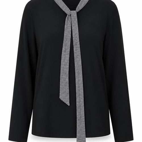 Rouge Justice Womens Black Cotton Basic Blouse Size M Round Neck - Scarf Neck Detail