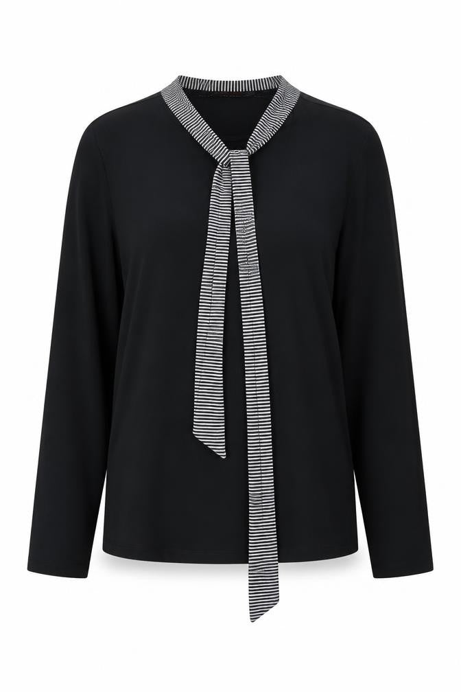 Rouge Justice Womens Black Cotton Basic Blouse Size M Round Neck - Scarf Neck Detail