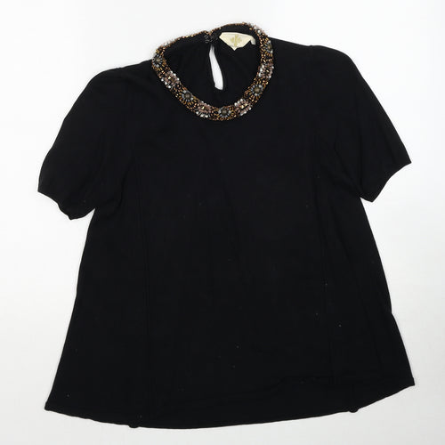 HWR Womens Black Cotton Basic Blouse Size M Round Neck
