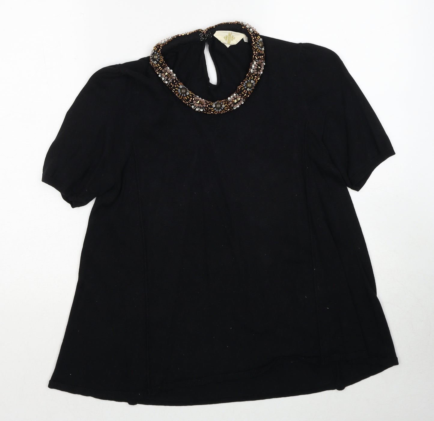 HWR Womens Black Cotton Basic Blouse Size M Round Neck