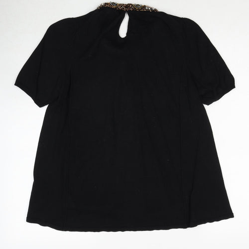 HWR Womens Black Cotton Basic Blouse Size M Round Neck