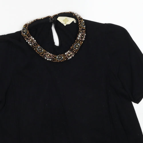 HWR Womens Black Cotton Basic Blouse Size M Round Neck