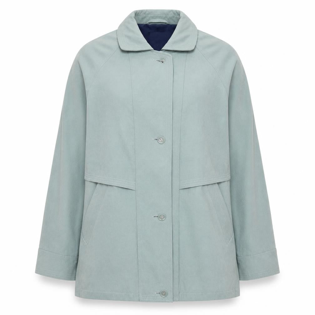 Front view of BHS women’s blue overcoat coat, size UK 10, zip