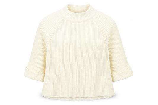Front view of F&F women’s ivory mock neck acrylic jumper, size UK 14