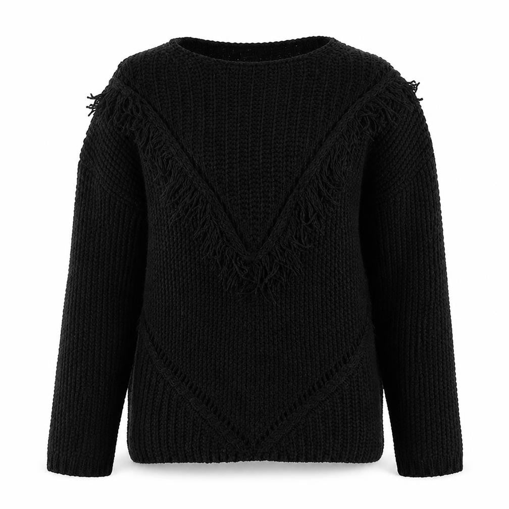 Front view of H&M women’s black round neck cotton jumper, size S