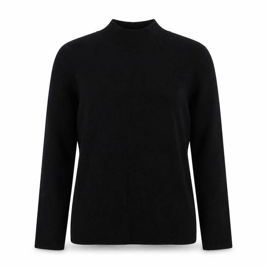 Front view of ASOS women’s black mock neck viscose jumper, size UK 6