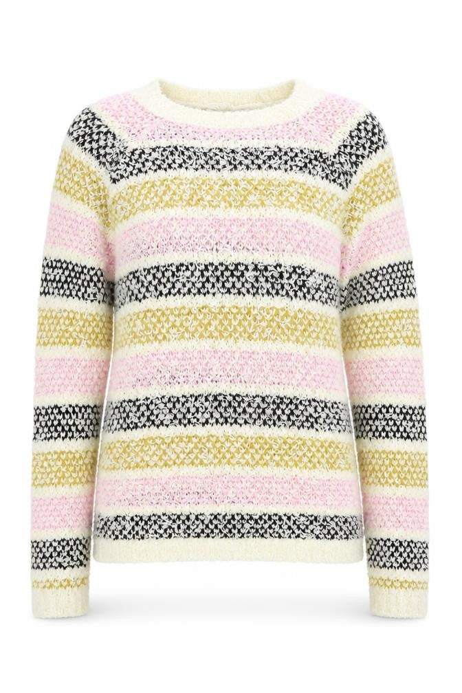Front view of Next women’s multicoloured round neck striped cotton jumper, size S
