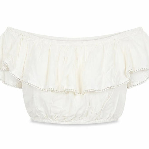Miss Selfridge Womens White Viscose Cropped Blouse Size 6 Off the Shoulder