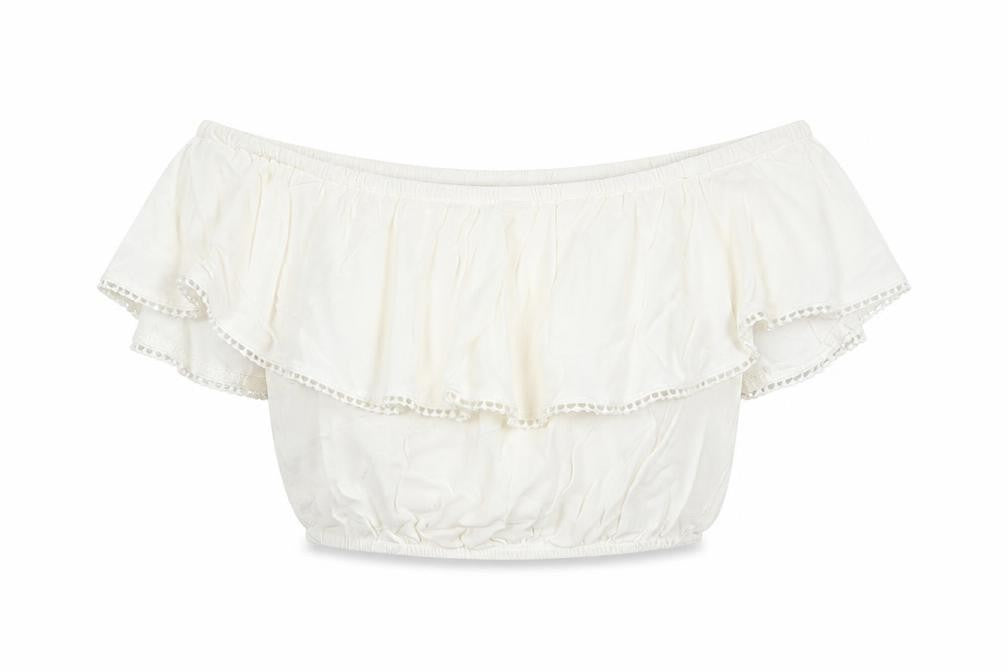 Miss Selfridge Womens White Viscose Cropped Blouse Size 6 Off the Shoulder