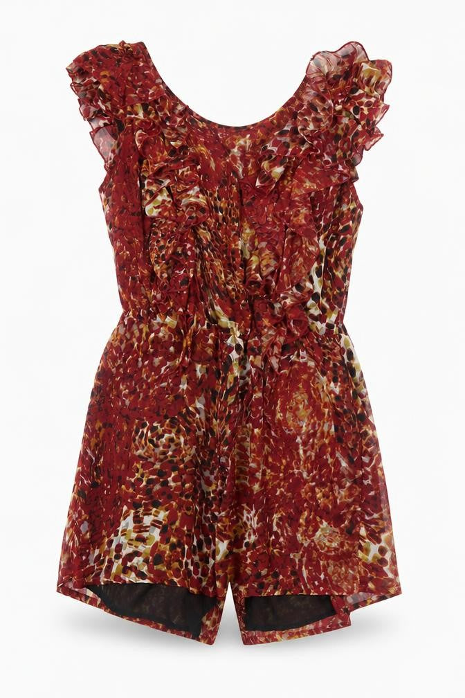 Ali & Kris Womens Red Animal Print Polyester Playsuit One-Piece Size M Zip