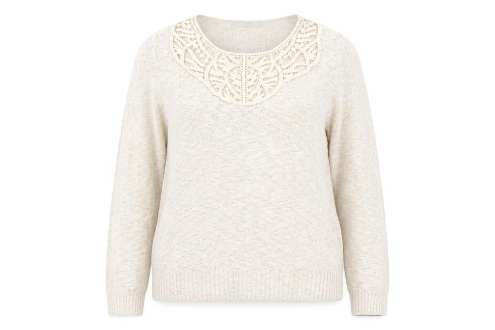George Womens Ivory Round Neck Cotton Pullover Jumper Size 16 - Lace Details