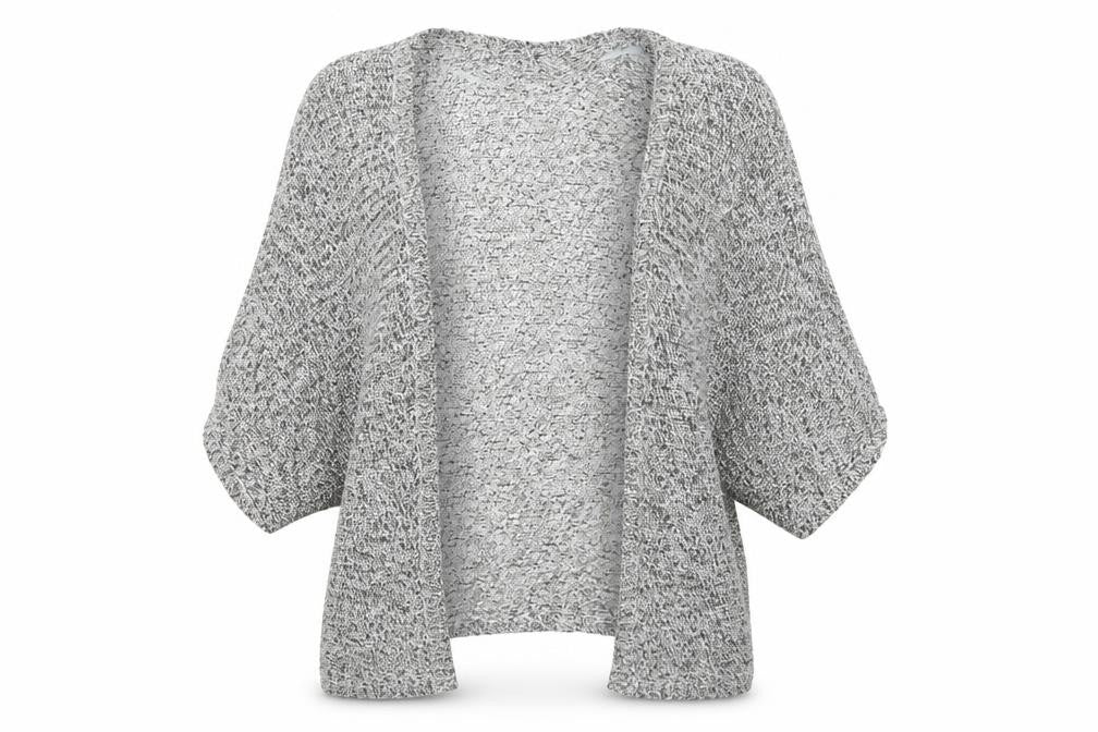 Front view of Atmosphere women’s grey v-neck acrylic cardigan jumper, size S