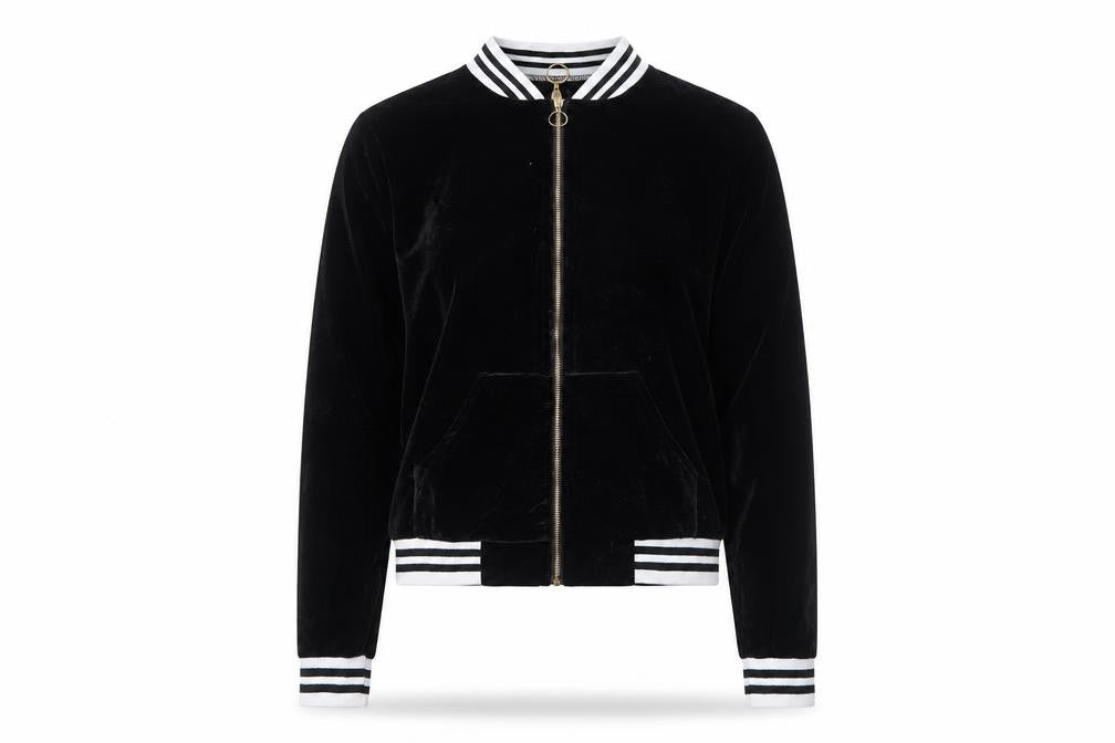 Front view of Preworn women’s black jacket, size S, zip