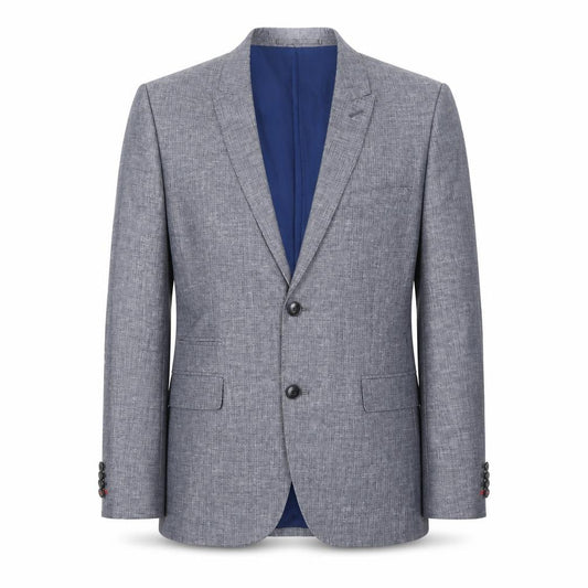 Front view of H&M men’s blue polyester jacket suit jacket, size 36, regular