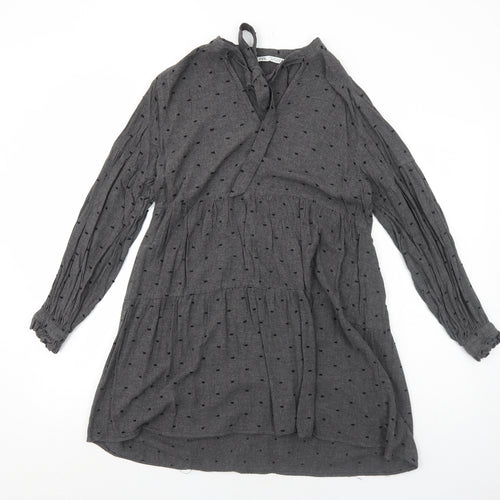 Zara Womens Grey Polka Dot Viscose A-Line Size S V-Neck Pullover