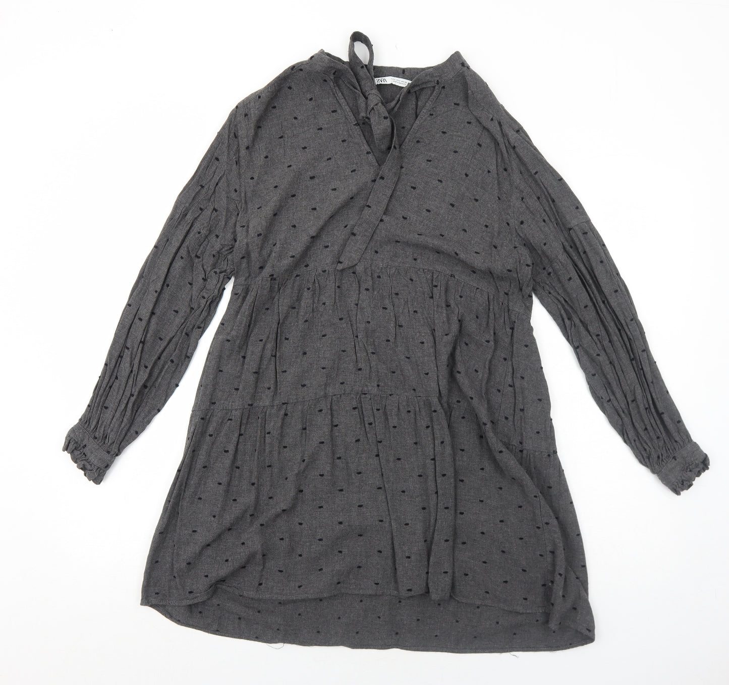 Zara Womens Grey Polka Dot Viscose A-Line Size S V-Neck Pullover