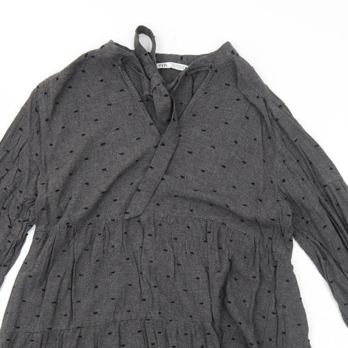 Zara Womens Grey Polka Dot Viscose A-Line Size S V-Neck Pullover