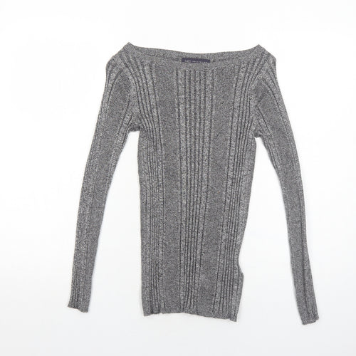 Marks and Spencer Womens Grey Boat Neck Viscose Pullover Jumper Size 8 Pullover