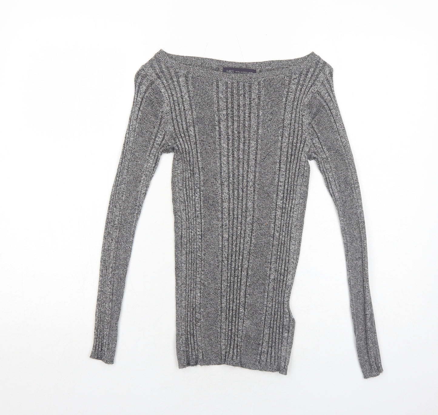 Marks and Spencer Womens Grey Boat Neck Viscose Pullover Jumper Size 8 Pullover