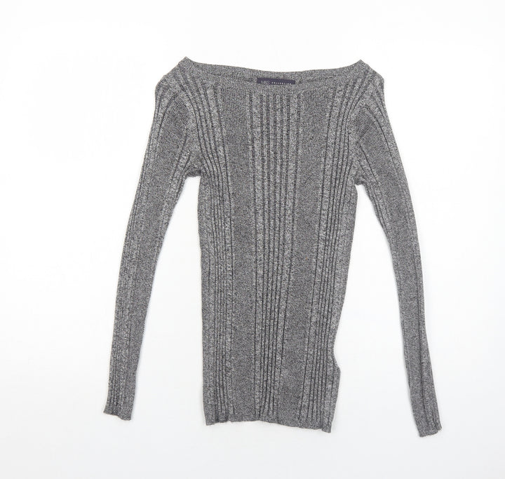 Marks and Spencer Womens Grey Boat Neck Viscose Pullover Jumper Size 8 Pullover