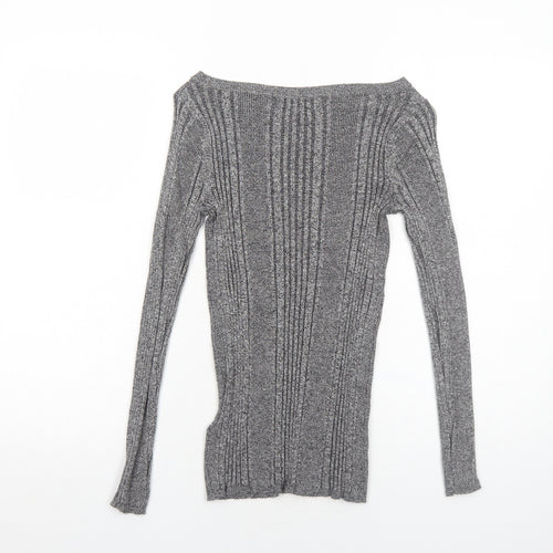 Marks and Spencer Womens Grey Boat Neck Viscose Pullover Jumper Size 8 Pullover