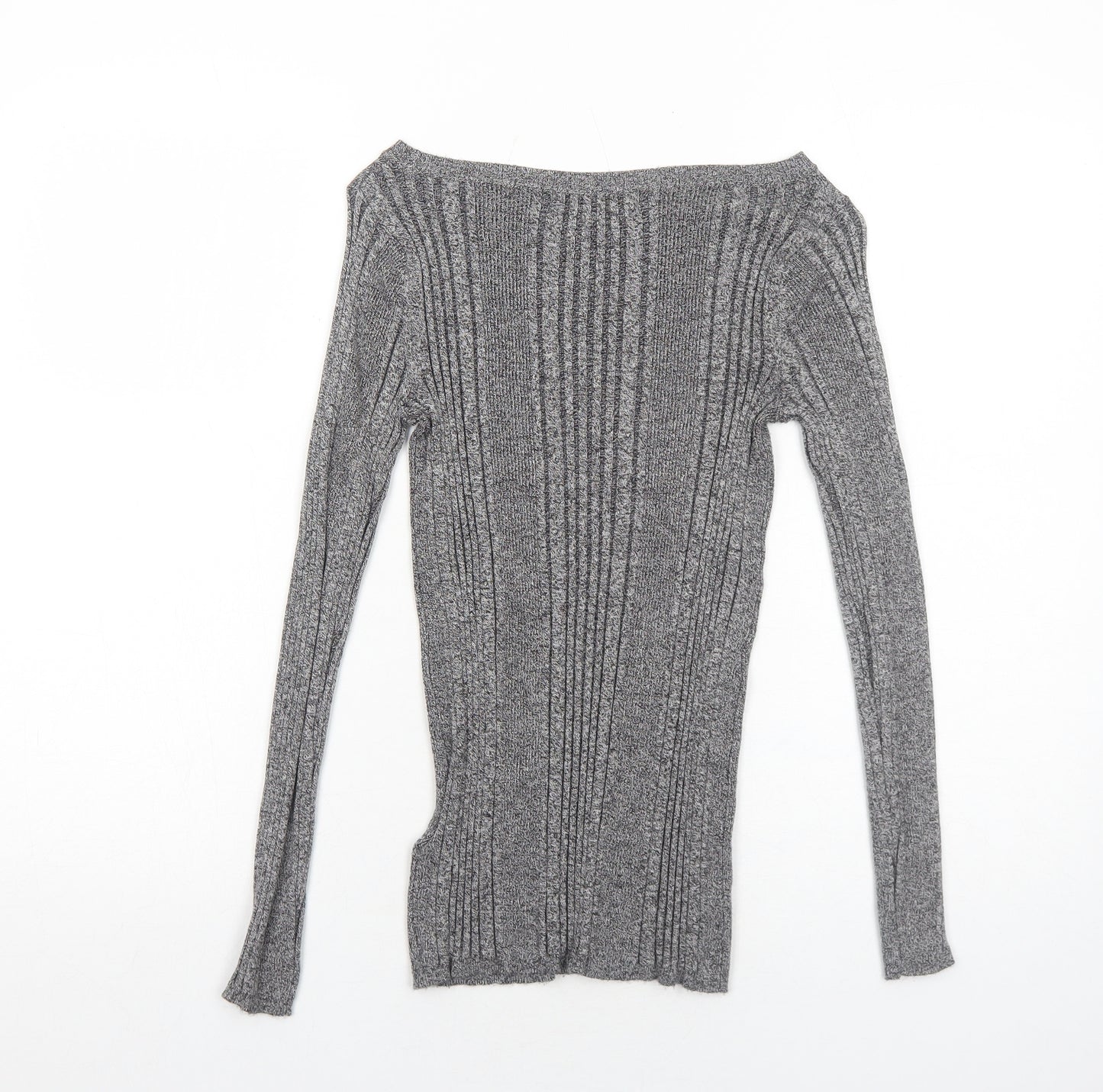 Marks and Spencer Womens Grey Boat Neck Viscose Pullover Jumper Size 8 Pullover